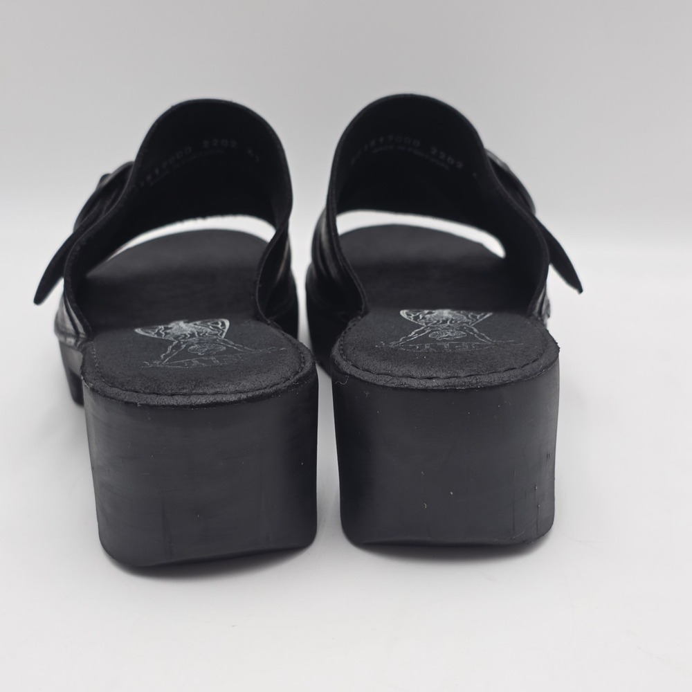 FLY LONDON Women's Size‎ 41 US 10-10.5 Black Leather Chunky Heel Platform Sandal - Picture 7 of 11